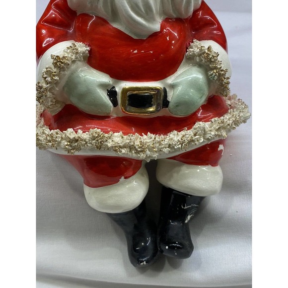 Vtg Lefton Spaghetti Trim Shelf Sitter Santa Clause 1950's 8" Ceramic Japan - Picture 12 of 12